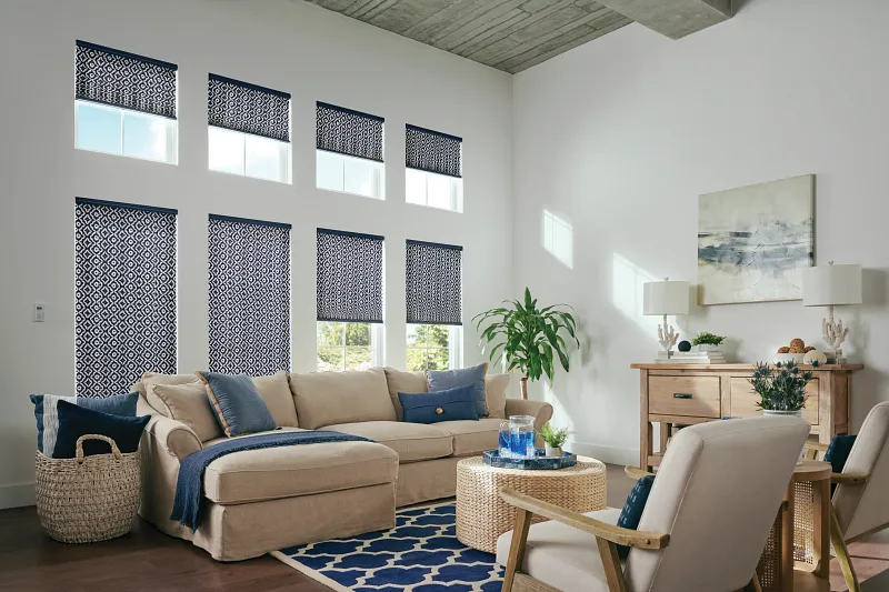 Elegant Graber pleated shades providing soft, filtered light in a modern Oklahoma City living room