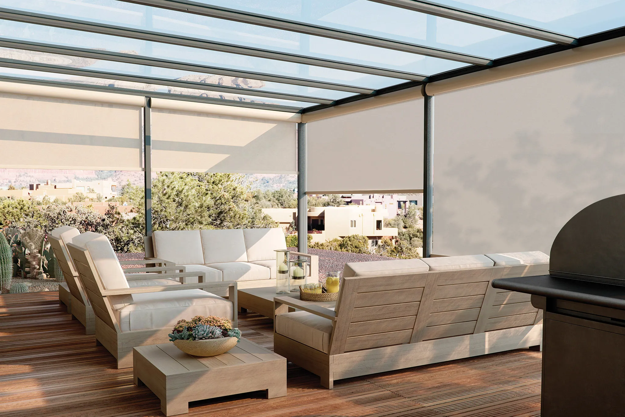 Patio shades creating comfortable outdoor entertaining space