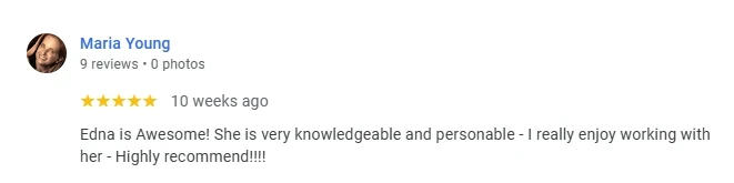 Testimonial from Maria highlighting satisfaction with Shaded In The Sun's services