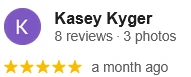 Testimonial from K Kyger highlighting satisfaction with Shaded In The Sun's services